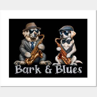 Bark and Blues Dogs Playing Saxophones Funny Jazz Posters and Art